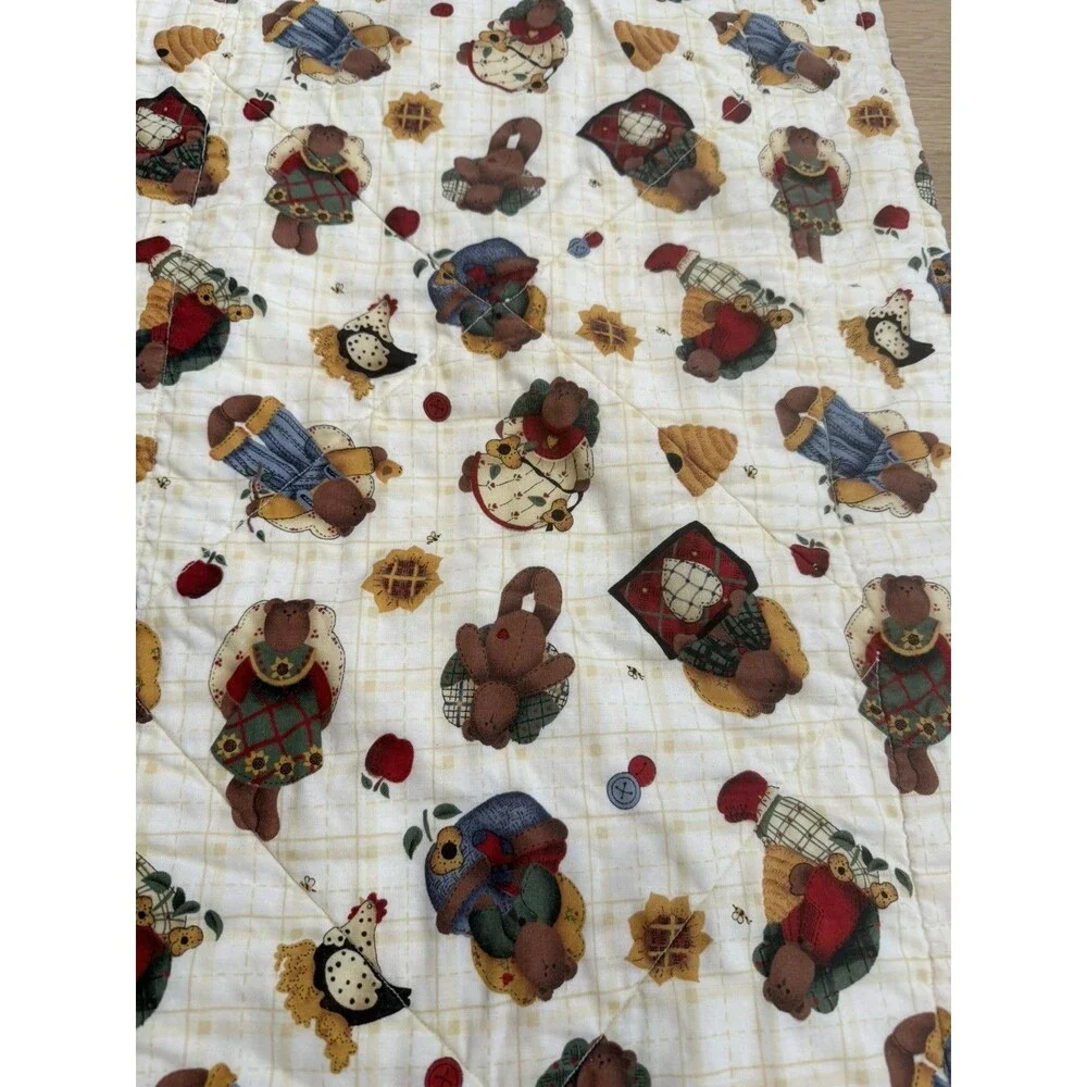 Handmade Quilted Table Runner Teddy Bear Reversible Fall Country Farmhouse Decor